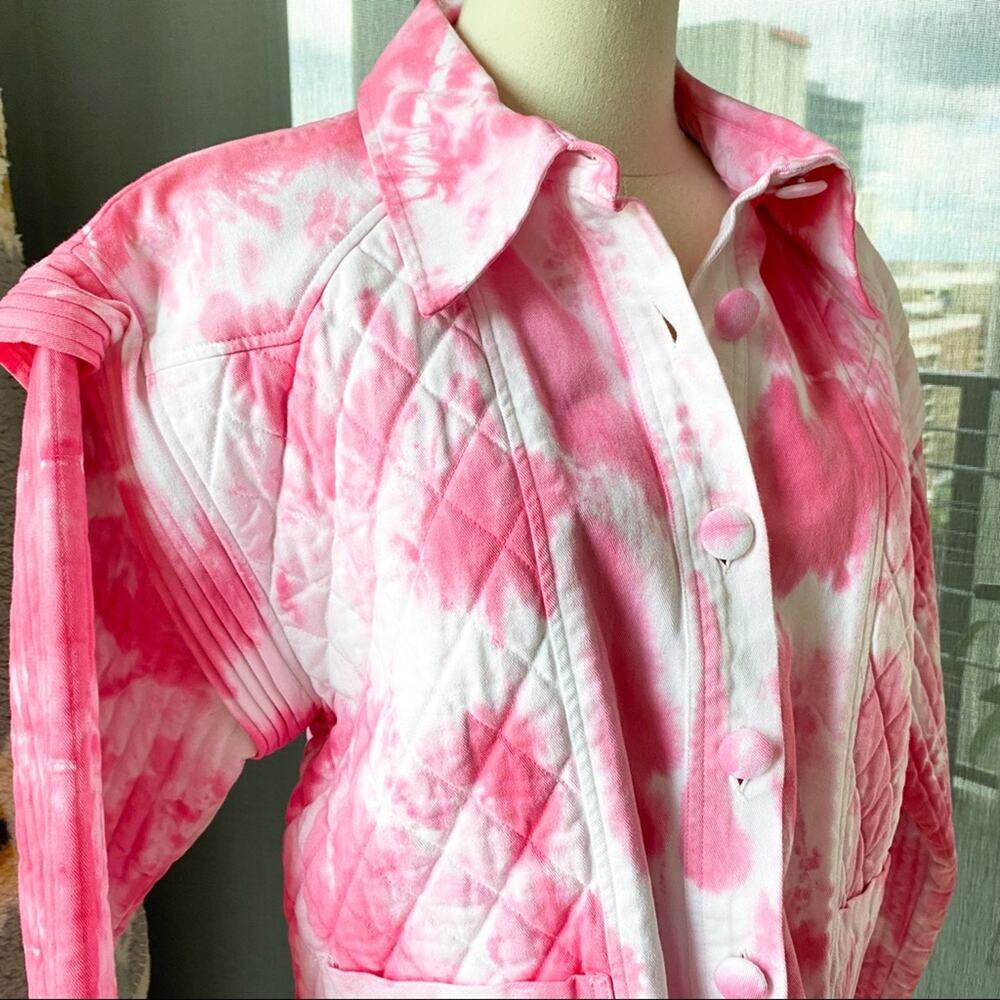 LoveShackFancy Adelade Hibiscus Hand Dye Pink Oversized Quilted Jacket Medium - Picture 8 of 15